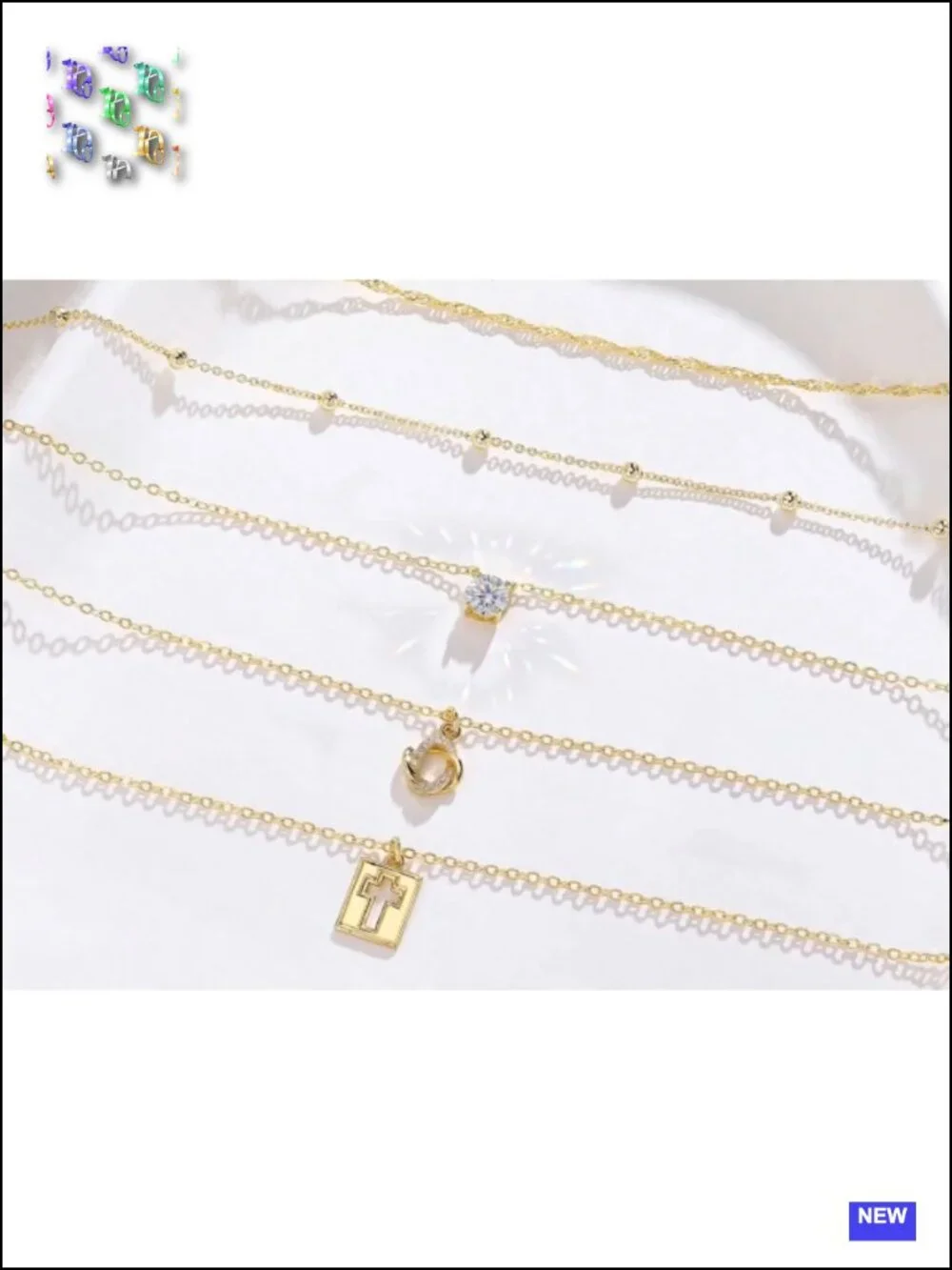 14K Gold Plated Layered 3 Piece Stackable Necklace Set Dainty Pendant